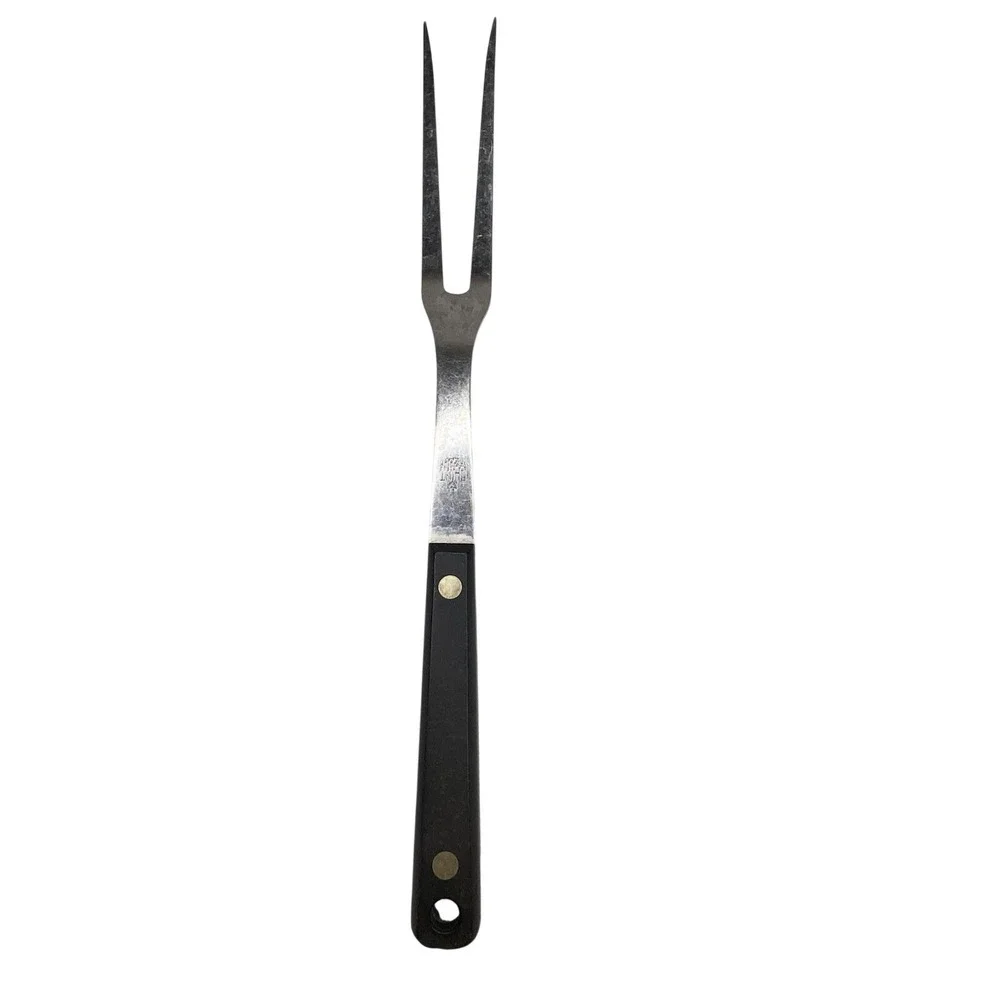 Vintage Flint Stainless Vanadium Carving Fork Black‎ Handle USA Made 11.5 Inch